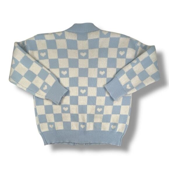 Sanrio  Cinnamonroll Hello Kitty Blue White Checkered Cardigan Sweater Size Medi - Picture 4 of 6